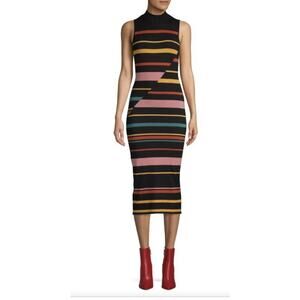 BCBG MAX AZRIA $158 BLACK COMBO SLEEVELESS STRIPED SWEATER DRESS SZ XS
